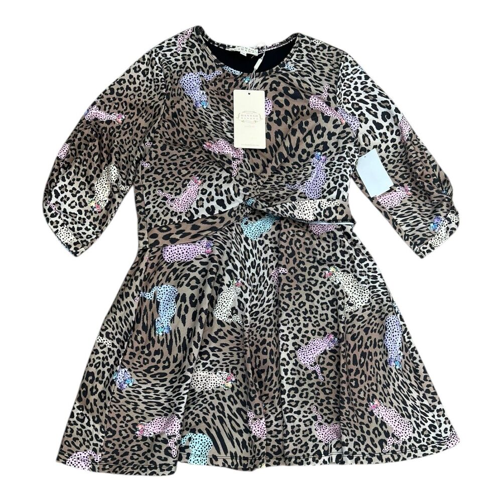 Hannah Banana Brown Animal Print Twist Front Fit and Flare Dress Girl 16